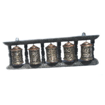 5 Metal Prayer wheel with wood frame W-060